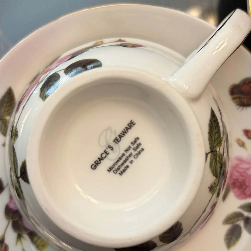 Three modern coordinating cup and saucer sets in shades of pink.